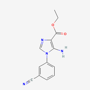 molecular formula C13H12N4O2 B8301469 5-amino-1-(3-cyano-phenyl)-1H-imidazole-4-carboxylic acid ethyl ester 