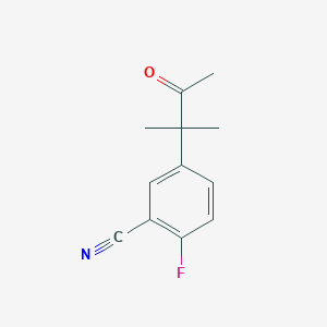 molecular formula C12H12FNO B8301500 2-Fluoro-5-(2-methyl-3-oxobutan-2-yl)benzonitrile CAS No. 1239964-10-3