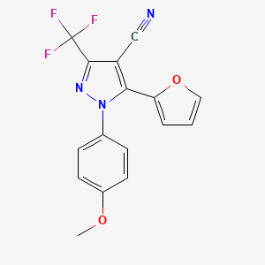 molecular formula C16H10F3N3O2 B8302072 1-[(4-Methoxy)phenyl]-3-(trifluoromethyl)-4-cyano-5-(2-furyl)pyrazole 