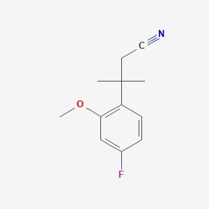 molecular formula C12H14FNO B8302404 3-(4-Fluoro-2-methoxyphenyl)-3-methylbutyronitrile 