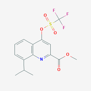 molecular formula C15H14F3NO5S B8302455 Methyl 4-trifluoromethanesulfonyloxy-8-isopropylquinoline-2-carboxylate 