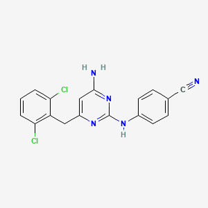 molecular formula C18H13Cl2N5 B8302803 4-[[4-Amino-6-[(2,6-dichlorophenyl)methyl]pyrimidin-2-yl]amino]benzonitrile 