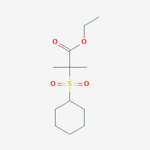 molecular formula C12H22O4S B8303170 2-Cyclohexanesulfonyl-2-methyl-propionic acid ethyl ester 