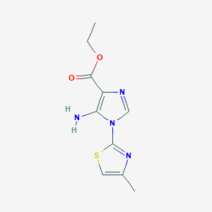 molecular formula C10H12N4O2S B8303473 5-Amino-4-ethoxycarbonyl-1-(4-methylthiazol-2-yl)imidazole 