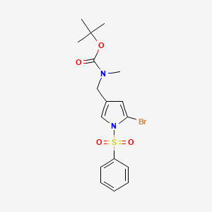 molecular formula C17H21BrN2O4S B8303507 tert-butyl{[5-bromo-1-(phenylsulfonyl)-1H-pyrrol-3-yl]methyl}methylcarbamate 