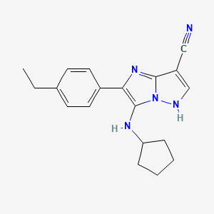 molecular formula C19H21N5 B8303766 3-(cyclopentylamino)-2-(4-ethylphenyl)-1H-imidazo[1,2-b]pyrazole-7-carbonitrile 