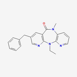 molecular formula C21H20N4O B8303805 13-Benzyl-2-ethyl-9-methyl-2,4,9,15-tetraazatricyclo[9.4.0.0^{3,8}]pentadeca-1(11),3,5,7,12,14-hexaen-10-one 