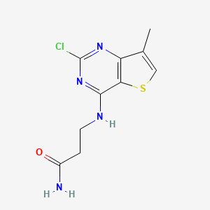 molecular formula C10H11ClN4OS B8303930 2-Chloro-4-(2-carbamoylethylamino)-7-methylthieno[3,2-d]pyrimidine 