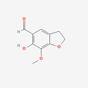 molecular formula C10H10O4 B8304087 2,3-Dihydro-6-hydroxy-7-methoxy-5-benzofurancarboxaldehyde 