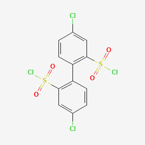 molecular formula C12H6Cl4O4S2 B8304209 4,4'-Dichlorobiphenyl-2,2'-disulfonyl dichloride 