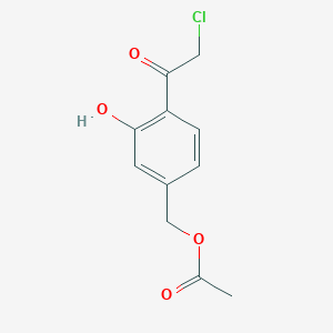 molecular formula C11H11ClO4 B8305053 Acetic acid 4-(2-chloro-acetyl)-3-hydroxy-benzyl ester 