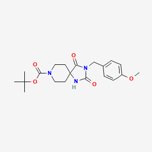 molecular formula C20H27N3O5 B8305227 3-(4-Methoxybenzyl)-2,4-dioxo-1,3,8-triazaspiro[4.5]decane-8-carboxylic acid tert-butyl ester 
