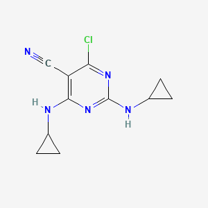 molecular formula C11H12ClN5 B8306133 4-Chloro-2,6-bis-cyclopropylamino-pyrimidine-5-carbonitrile 