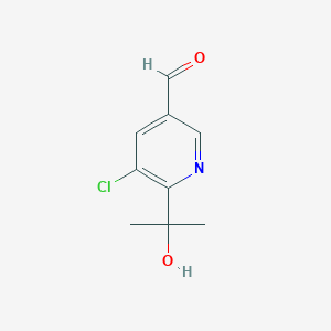 molecular formula C9H10ClNO2 B8306198 5-Chloro-6-(1-hydroxy-1-methylethyl)-3-pyridinecarbaldehyde 