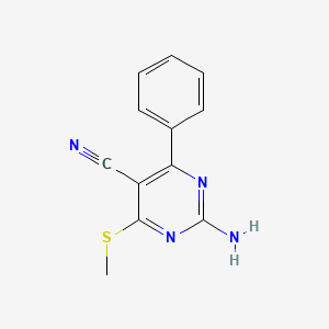 molecular formula C12H10N4S B8306240 2-Amino-4-(methylthio)-6-phenyl-5-pyrimidinecarbonitrile 