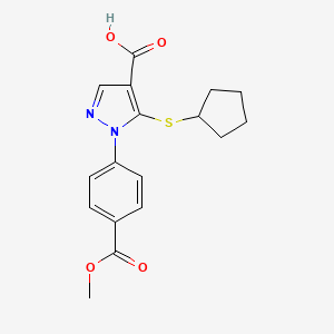 molecular formula C17H18N2O4S B8306638 5-(cyclopentylthio)-1-(4-(methoxycarbonyl)phenyl)-1H-pyrazole-4-carboxylic acid 