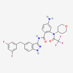 molecular formula C28H24F5N5O3 B8306718 N-[5-(3,5-difluorobenzyl)-1H-indazol-3-yl]-4-amino-2-[tetrahydro-2H-pyran-4-yl(trifluoroacetyl)amino]benzamide 