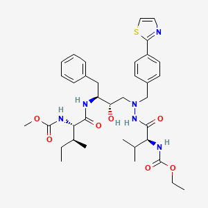 molecular formula C36H50N6O7S B8306826 2,5,6,10,13-Pentaazatetradecanedioic acid, 8-hydroxy-3-(1-methylethyl)-12-(1-methylpropyl)-4,11-dioxo-9-(phenylmethyl)-6-((4-(2-thiazolyl)phenyl)methyl)-, 1-ethyl 14-methyl ester, (3S-(3R*,8R*,9R*,12R*(R*)))- CAS No. 198904-07-3
