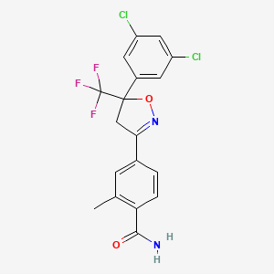 molecular formula C18H13Cl2F3N2O2 B8306888 4-[5-(3,5-Dichlorophenyl)-5-(trifluoromethyl)-4,5-dihydroisoxazole-3-yl]-2-methylbenzamide 