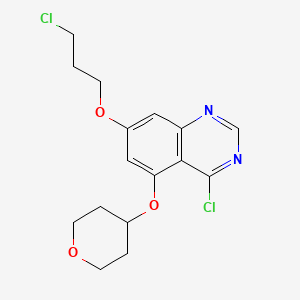 molecular formula C16H18Cl2N2O3 B8306928 4-Chloro-7-(3-chloropropoxy)-5-tetrahydropyran-4-yloxyquinazoline CAS No. 692059-48-6
