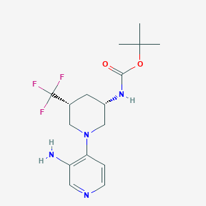 molecular formula C16H23F3N4O2 B8307057 tert-Butyl ((3S,5R)-1-(3-aminopyridin-4-yl)-5-(trifluoromethyl)piperidin-3-yl)carbamate 
