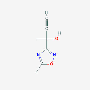 molecular formula C7H8N2O2 B8307123 2-(5-Methyl-1,2,4-oxadiazol-3-yl)but-3-yn-2-ol 