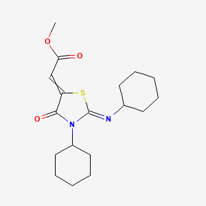 molecular formula C18H26N2O3S B8307218 Methyl [3-cyclohexyl-2-(cyclohexylimino)-4-oxo-5-thiazolidinylidene]acetate 