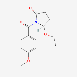 molecular formula C14H17NO4 B8307275 (+-)-5-Ethoxy-1-(4-methoxybenzoyl)-2-pyrrolidinone CAS No. 136410-02-1