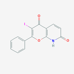 molecular formula C14H8INO3 B8307928 3-Iodo-2-phenyl-8H-pyrano[2,3-b]pyridine-4,7-dione 