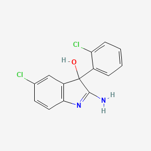 molecular formula C14H10Cl2N2O B8308590 2-Amino-5-chloro-3-(o-chlorophenyl)-3H-indol-3-ol 