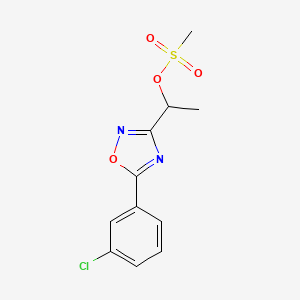 molecular formula C11H11ClN2O4S B8309384 1-[5-(3-Chlorophenyl)-[1,2,4]oxadiazol-3-yl]ethyl methanesulfonate 