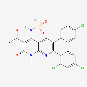 molecular formula C24H18Cl3N3O4S B8309938 N-(3-Acetyl-6-(4-chlorophenyl)-7-(2,4-dichlorophenyl)-1-methyl-2-oxo-1,2-dihydro-1,8-naphthyridin-4-yl)methanesulfonamide 