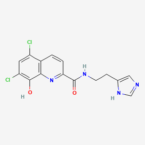 molecular formula C15H12Cl2N4O2 B8310082 5,7-Dichloro-8-hydroxyquinoline-2-carboxylic acid [2-(1H-imidazol-4-yl)-ethyl]-amide 