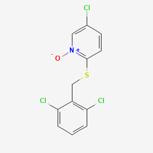 molecular formula C12H8Cl3NOS B8310107 5-Chloro-2-{[(2,6-dichlorophenyl)methyl]sulfanyl}-1-oxo-1lambda~5~-pyridine CAS No. 88965-54-2