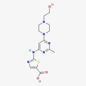 molecular formula C15H20N6O3S B8310132 2-(6-(4-(2-Hydroxyethyl)piperazin-1-yl)-2-methylpyrimidin-4-ylamino)thiazole-5-formic acid 