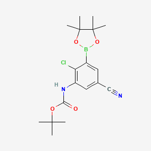 molecular formula C18H24BClN2O4 B8310166 Tert-butyl (2-chloro-5-cyano-3-(4,4,5,5-tetramethyl-1,3,2-dioxaborolan-2-yl)phenyl)carbamate 
