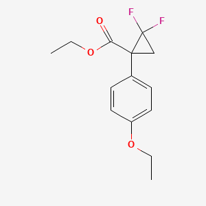 molecular formula C14H16F2O3 B8310317 Cyclopropanecarboxylic acid, 1-(4-ethoxyphenyl)-2,2-difluoro-, ethyl ester, (+-)- CAS No. 63935-29-5