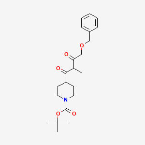 molecular formula C22H31NO5 B8310419 1-(Tert-butoxycarbonyl)-4-(4-benzyloxy-1,3-dioxo-2-(r/s)-methylbut-1-yl)piperidine 
