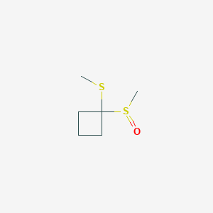 molecular formula C6H12OS2 B8311129 1-Methylsulfanyl-1-methylsulfinylcyclobutane 