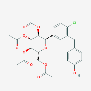 molecular formula C27H29ClO10 B8311267 (2R,3R,4R,5S,6S)-2-(acetoxymethyl)-6-(4-chloro-3-(4-hydroxybenzyl)phenyl)tetrahydro-2H-pyran-3,4,5-triyl triacetate 
