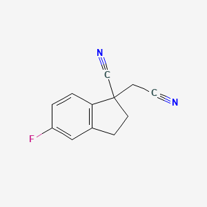 molecular formula C12H9FN2 B8311521 1-(cyanomethyl)-5-fluoro-2,3-dihydro-1H-indene-1-carbonitrile 