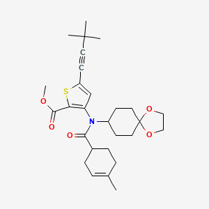 molecular formula C28H37NO5S B8311954 5-(3,3-Dimethyl-but-1-ynyl)-3-[(1,4-dioxa-spiro[4.5]dec-8-yl)-(4-methyl-cyclohex-3-enecarbonyl)-amino]-thiophene-2-carboxylic acid methyl ester 