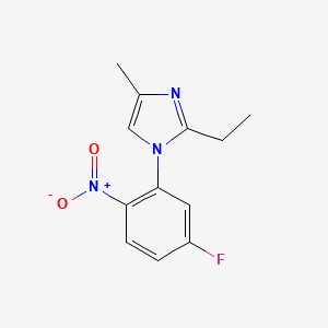 molecular formula C12H12FN3O2 B8312294 2-Ethyl-1-(2-nitro-5-fluorophenyl)-4-methyl-1H-imidazole 