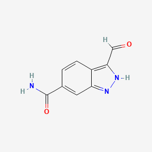 molecular formula C9H7N3O2 B8312478 3-formyl-1H-indazole-6-carboxamide 