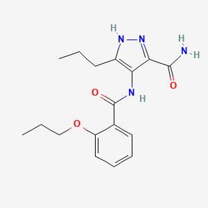 molecular formula C17H22N4O3 B8313441 4-(2-Propoxybenzamido)-5-propyl-1H-pyrazole-3-carboxamide CAS No. 215298-75-2