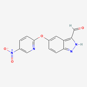 molecular formula C13H8N4O4 B8313460 5-(5-nitro-pyridin-2-yloxy)-1H-indazole-3-carbaldehyde 