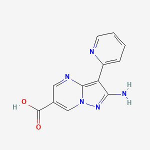molecular formula C12H9N5O2 B8313478 2-Amino-3-pyridin-2-yl-pyrazolo[1,5-a]pyrimidine-6-carboxylic acid 