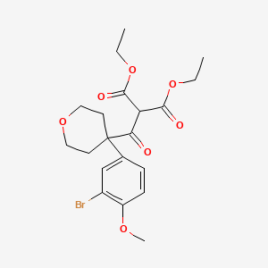 molecular formula C20H25BrO7 B8314032 Diethyl 2-(4-(3-bromo-4-methoxyphenyl)-tetrahydro-2H-pyran-4-carbonyl)malonate 