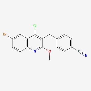 molecular formula C18H12BrClN2O B8314377 4-((6-Bromo-4-chloro-2-methoxyquinolin-3-yl)methyl)benzonitrile 
