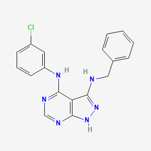 molecular formula C18H15ClN6 B8315526 3-benzylamino-4-(3-chloro-phenylamino)-1H-pyrazolo[3,4-d]pyrimidine 